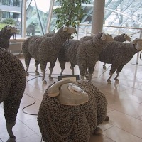 Phone cord sheep sculptures