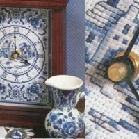 Delft ceramic style cross-stitch mantle clock