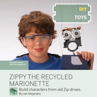 Zippy the recycled zip drive marionette