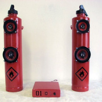 Fire extinguisher speakers