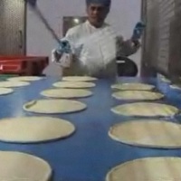 Inside a frozen pizza factory