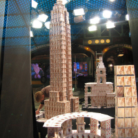 NYC skyline built from playing cards