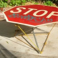 Tensegrity table from found materials