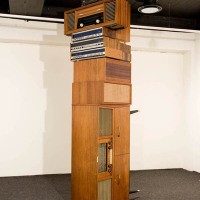 Totem pole made from audio machines of the past