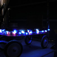 Christmas lights on a wagon