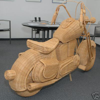 Motorcycle made from woven baskets wont burn rubber