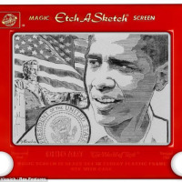 Obama portrait drawn on an Etch-A-Sketch