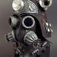 Steampunk leather masks and helmets