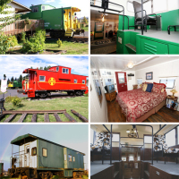 Large collection of repurposed train cars