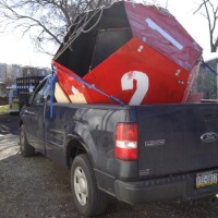 Giant metal 12-sided die sculpture