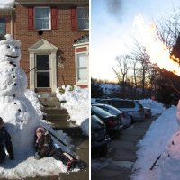 Fire breathing snowman is standing contradiction