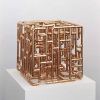 Beautiful cube sculpture from copper pipe fittings