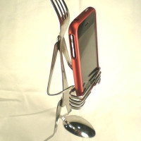 iPhone stand made from cutlery