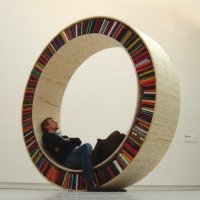 Circular bookshelf perfect for storing philosophy texts