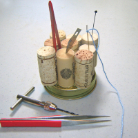 Wine cork pincushion and toolholder