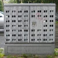 Transformer boxes decorated to look like buildings