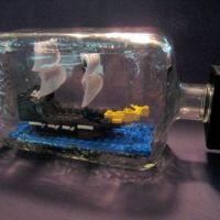 Lego ship in a glass bottle