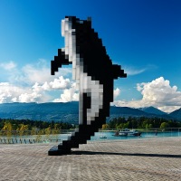 Pixel orca sculpture