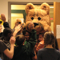 DIY school mascot, complete with cooling fan