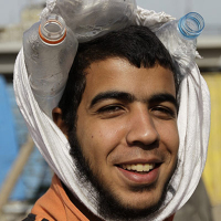 Improvised helmets in the streets of Cairo