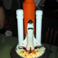 Space Shuttle Cake with Ice Cream Tank, Chocolate/Caramel Boosters