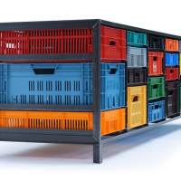 Cabinet Made Out of Reused Plastic Crates