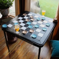 DIY Upholstered Checkerboard Card Table