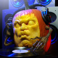 DJ Pump is a Carved Pumpkin Disc Jockey