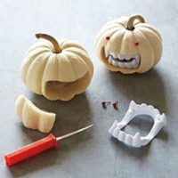 Mini Pumpkins with Vampire Teeth