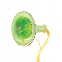 green glass speaker looks like a daffodil crossed with a gramophone amplifier