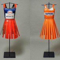 Sculptural Dresses from Vintage Oil Cans