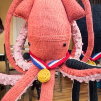 Knitted and Crocheted Winter Olympics Window Display