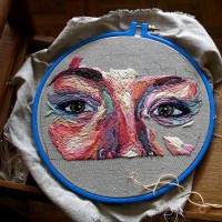 Process Photos of Julie Sarloutte’s Embroidered Self-Portrait