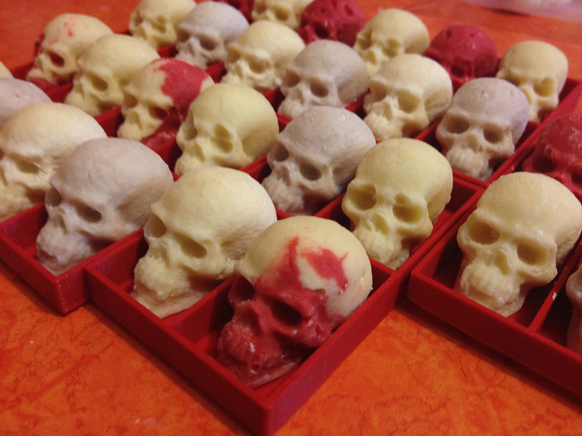 White Chocolate Skulls Cast in 3D Printed Molds