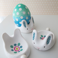Egg Cup Bunnies Made from Polymer Clay
