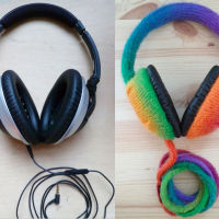 DIY Knitted Rainbow Headphones