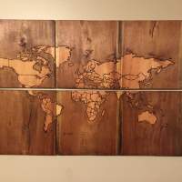 Beautiful Map of the World, Burned Into Scrap Wood