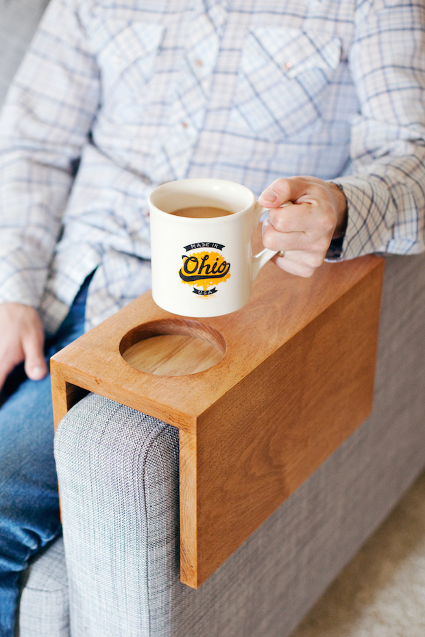  Sofa  Hack Wooden Armrest Table with Built In Cup Holder 
