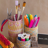 Stitch It: Embroidered Cardboard Tube Desk Set