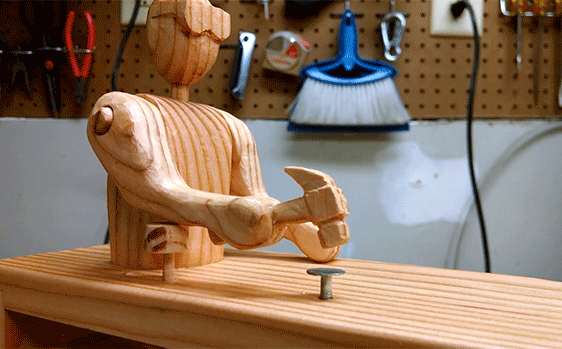 This Clockwork Carpenter Is Made from a Single 2×4