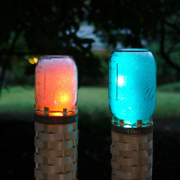 Mason Jar LED Tiki Torches Glow Any Color