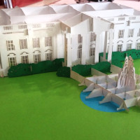 Papercut White House and lawn with fountain. Photo by Andrew Terranova