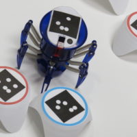 Robotic pets: The bots_alive robot is attracted to the blue target, and blocked by the red obstacles.