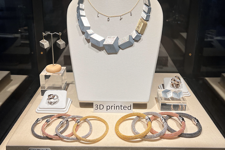 3D printed jewelry on display